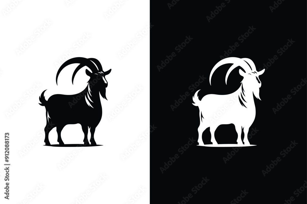 Vector illustration icon silhouette goat. Goat icon silhouette vector illustration black white background. Vector illustration icon silhouette goat. Goat icon silhouette vector illustration black white background.