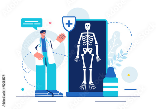 Roentgenography Vector Illustration with Fluorography Body Checkup Procedure, X-ray Scanning or Roentgen in Health Care in a Flat Cartoon Background