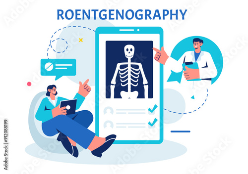 Roentgenography Vector Illustration with Fluorography Body Checkup Procedure, X-ray Scanning or Roentgen in Health Care in a Flat Cartoon Background