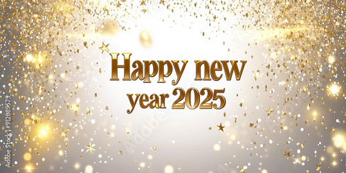 Text mit Glitter und Deko Happy New Year 2025 Frohes neus Jahr 2025 für Karte Einladung Werbebanner photo