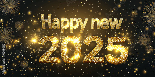 Text mit Glitter und Deko Happy New Year 2025 Frohes neus Jahr 2025 für Karte Einladung Werbebanner photo