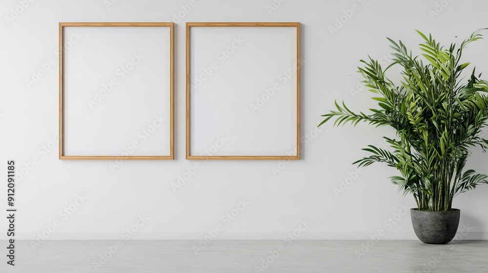 Bamboo picture frames on a minimalist gallery wall, bamboo eco-friendly product, eco-friendly interior design
