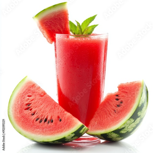 Refreshing Watermelon Smoothie with Slices, on white background