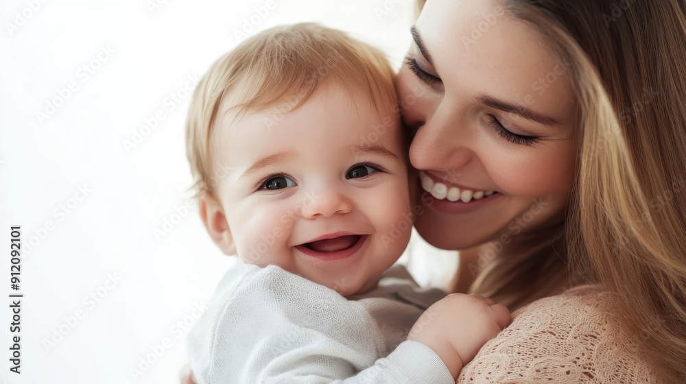 Mother holding baby happily isolated on white background. Mother holding baby happily isolated on white background.