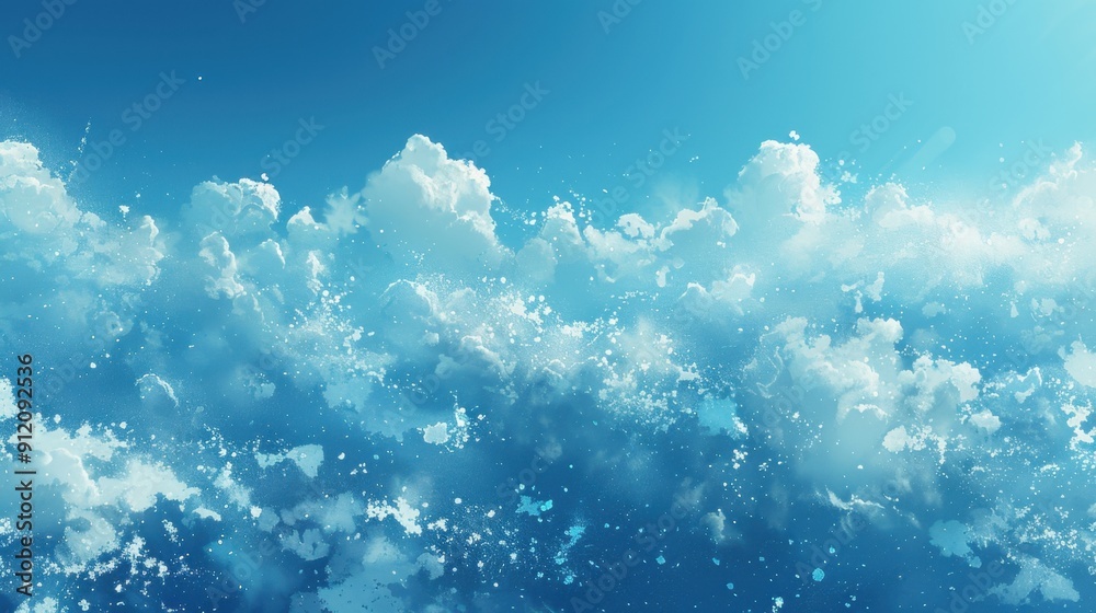 Obraz premium Beautiful blue sky with fluffy white clouds, creating a serene and peaceful atmosphere.