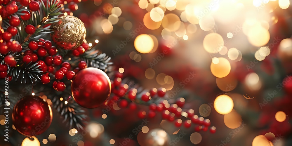 Red and Gold Christmas Ornaments Decorate a Tree with Sparkling Lights Background Red and Gold Christmas Ornaments Decorate a Tree with Sparkling Lights Background