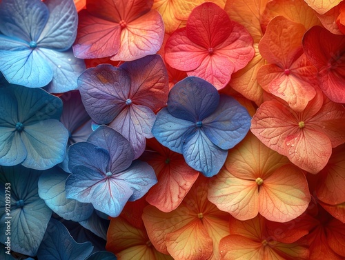 Close-up Macro Photo of Blue and Orange Hydrangea Flowers