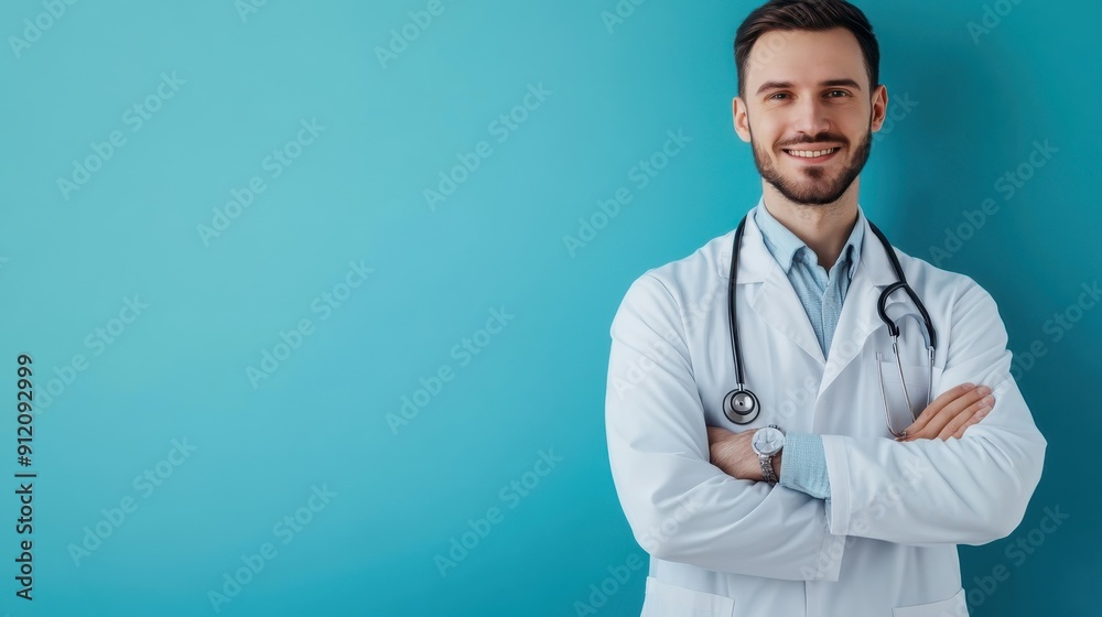 Happy doctor isolated on background. Happy doctor isolated on background.