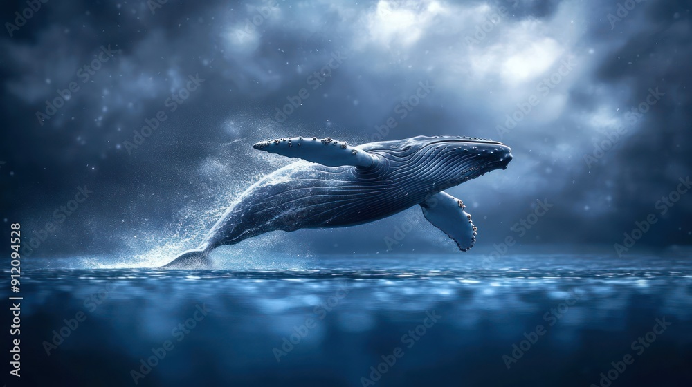 Obraz premium Blue whale jumping in blue sea