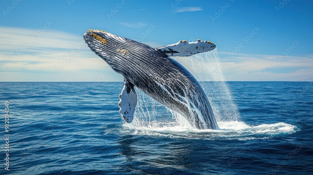 Obraz premium Blue whale jumping in blue sea