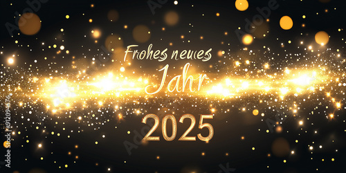 Text mit Glitter und Deko Frohes neus Jahr 2025 für Karte Einladung Werbebanner photo