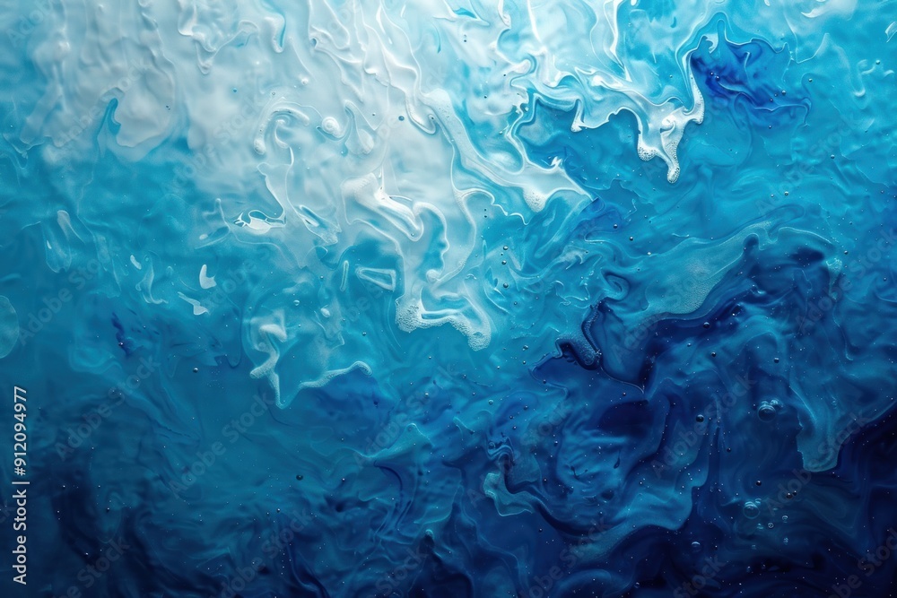 Abstract Blue and White Fluid Art with Swirls