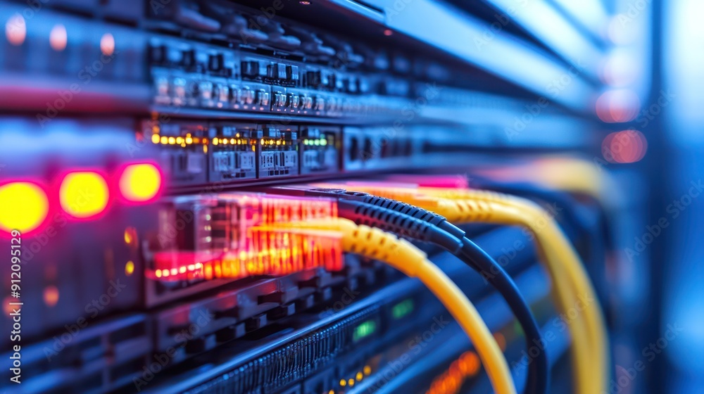 Fiber optic single core data transmission wires for support high speed central router interface in the server room Fiber optic single core data transmission wires for support high speed central router interface in the server room