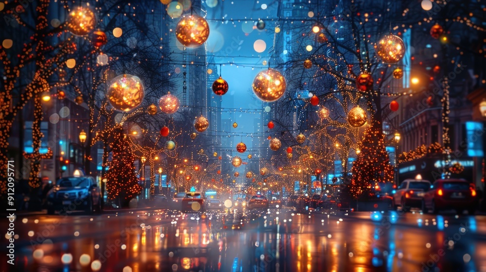 Christmas Lights Reflecting in the Wet Pavement Christmas Lights Reflecting in the Wet Pavement
