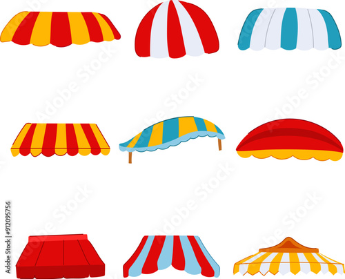 canopy awning set cartoon. shade red, roof cafe, sunshade outdoor canopy awning sign. isolated symbol vector illustration