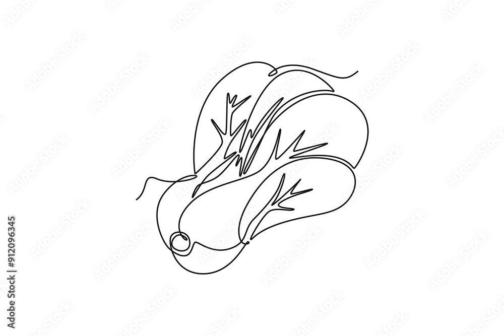 Single one line drawing of whole healthy organic green bok choy for farm logo identity. Fresh Chinese paksoi concept for vegetable icon. Modern continuous line draw design graphic vector illustration Single one line drawing of whole healthy organic green bok choy for farm logo identity. Fresh Chinese paksoi concept for vegetable icon. Modern continuous line draw design graphic vector illustration