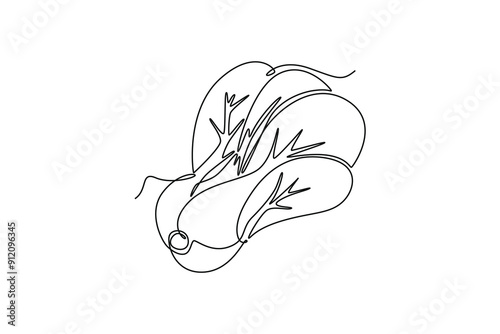 Single one line drawing of whole healthy organic green bok choy for farm logo identity. Fresh Chinese paksoi concept for vegetable icon. Modern continuous line draw design graphic vector illustration