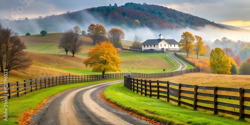 Hilltop Farm with Fog and Dirt Driveway in Buena Vista photo