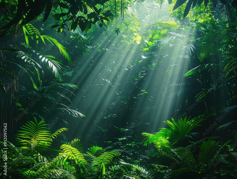 Sunbeams Through Tropical Foliage