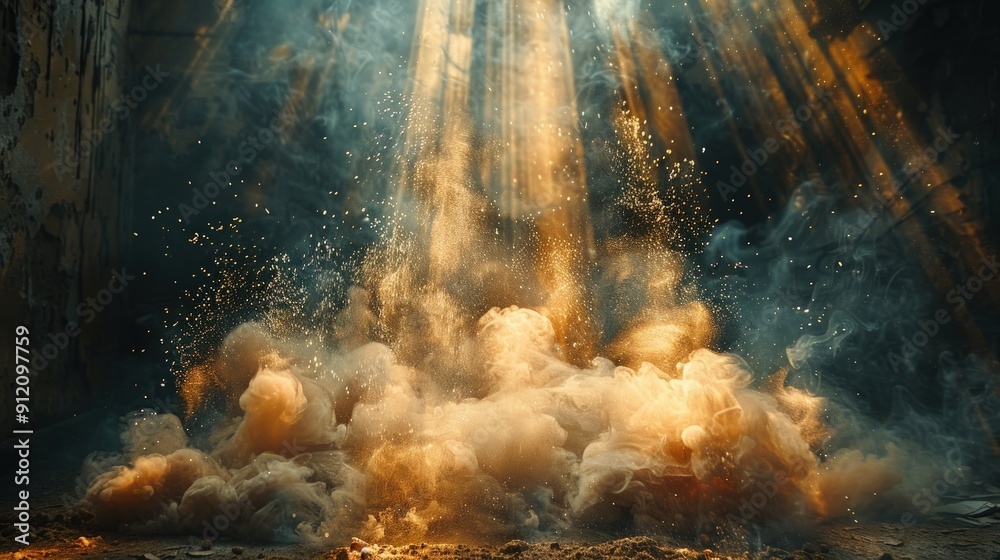 Fototapeta premium Golden Smoke with Light Rays