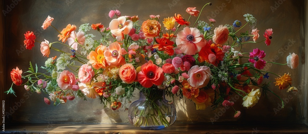 Vibrant Bouquet of Flowers in a Glass Vase Vibrant Bouquet of Flowers in a Glass Vase