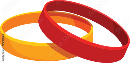 Two colorful rubber wristbands lying next to each other on white background