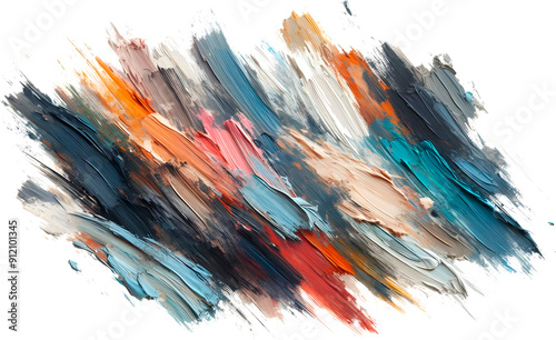 Bold, textured paintbrush strokes in various colors on a white background