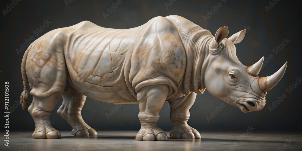 Fototapeta premium Elegant marble rhinoceros statue with lifelike details, marble, rhinoceros, statue, elegant, lifelike, details, sculpture, realistic