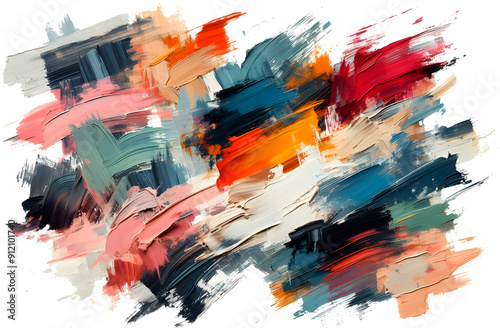Bold, textured paintbrush strokes in various colors on a white background