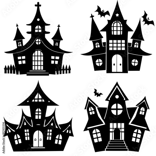 Wallpaper Mural scary Halloween house black silhouette Set  art vector illustration Torontodigital.ca