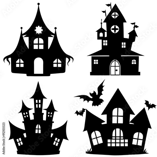 Wallpaper Mural scary Halloween house black silhouette Set  art vector illustration Torontodigital.ca