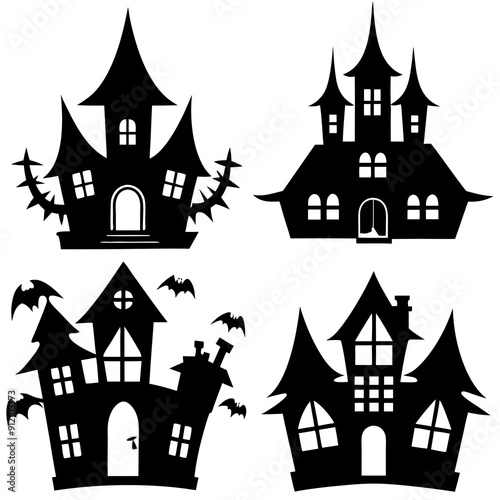 Wallpaper Mural scary Halloween house black silhouette Set  art vector illustration Torontodigital.ca
