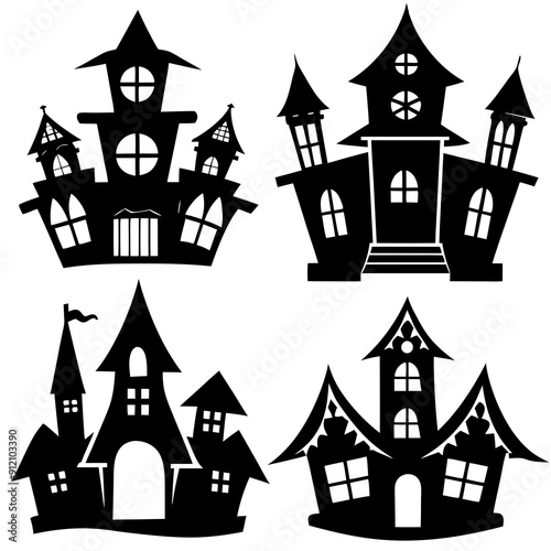 Wallpaper Mural scary Halloween house black silhouette Set  art vector illustration Torontodigital.ca