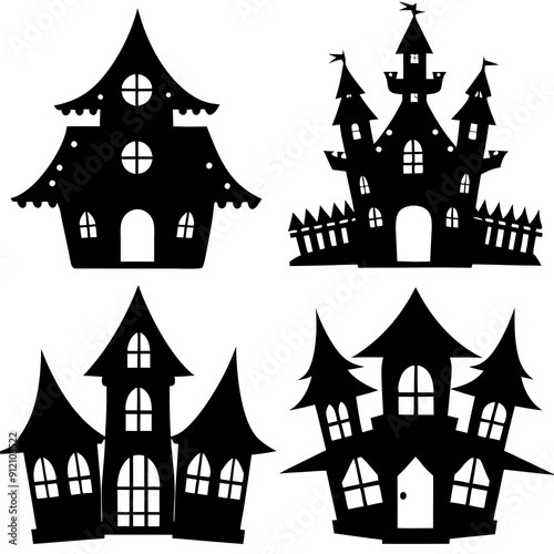 Wallpaper Mural scary Halloween house black silhouette Set  art vector illustration Torontodigital.ca