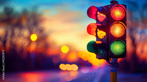 Roadside Traffic Safety Lights Clear Signals Ensuring Driver Awareness