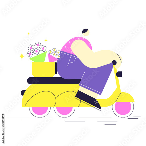 Delivery man on a scooter bringing flower bouquets