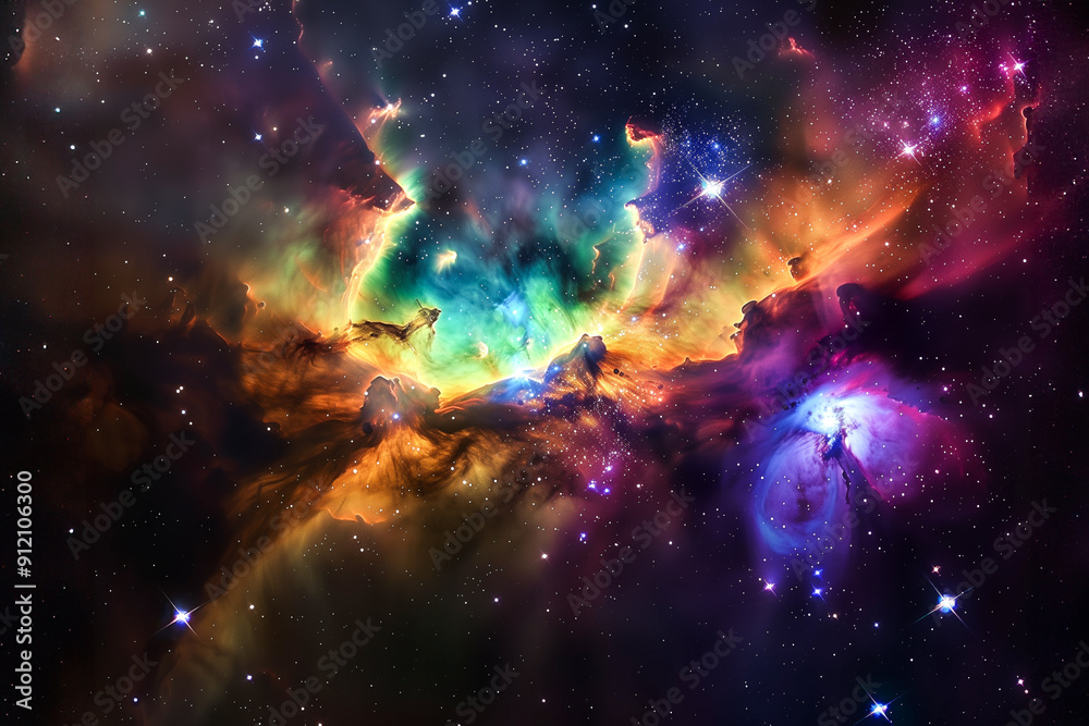 Fototapeta premium Colorful space galaxy cloud nebula. Cosmos night background. Generated AI image