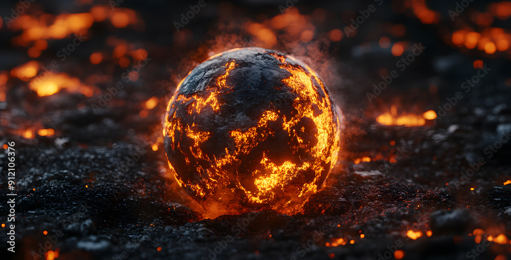 Global warming concept. illustration of a burning planet Earth on a dark background, design Global warming concept. illustration of a burning planet Earth on a dark background, design
