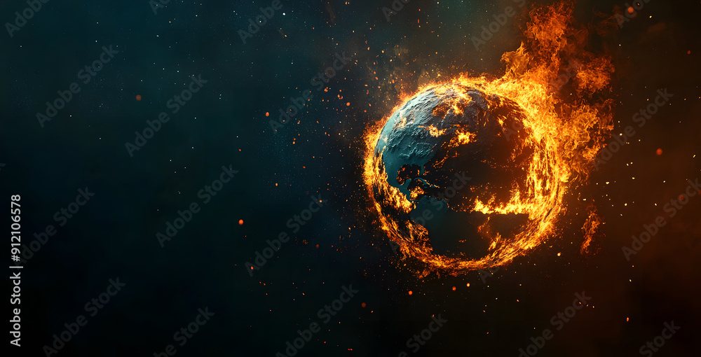 Global warming concept. illustration of a burning planet Earth on a dark background, design Global warming concept. illustration of a burning planet Earth on a dark background, design