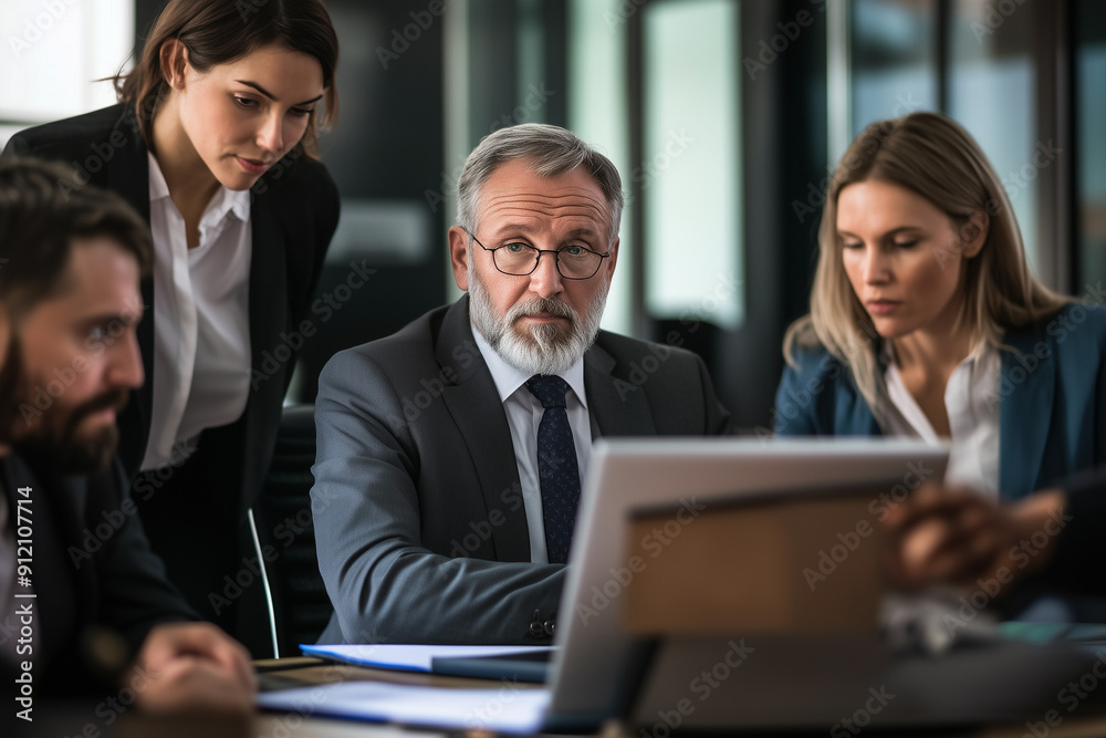 Attentive male person staring at screen laptop colleague making progress at office work, people, business, work, woman, man. Attentive male person staring at screen laptop colleague making progress at office work, people, business, work, woman, man.