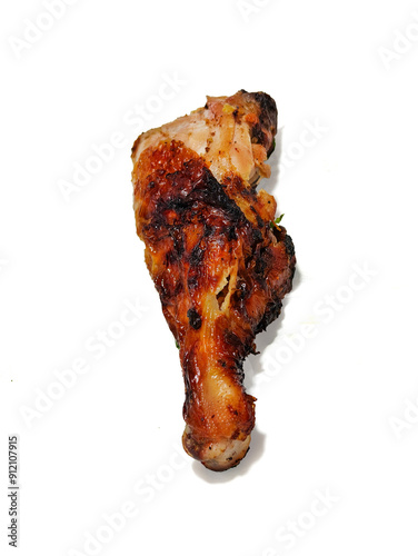 Grilled Chicken leg piece Isolated on a white background