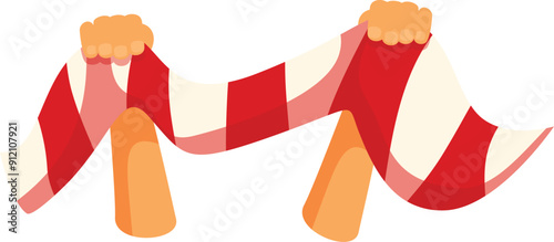 Two hands holding a red and white striped football fan scarf