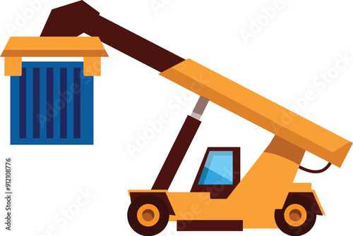 Telescopic handler forklift truck lifting container at a construction site