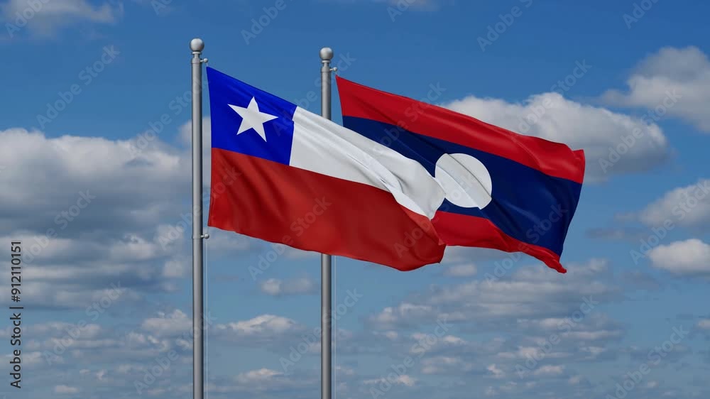 Laos and Chile flags flying together, video concept of the relationship, two country relations concept Laos and Chile flags flying together, video concept of the relationship, two country relations concept