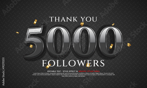 Vector text effect 5k social media followers and subscribers thank you post design