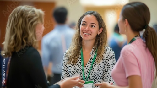 Professionals networking at a conference, demonstrating interpersonal skills and building strong connections through dialogue