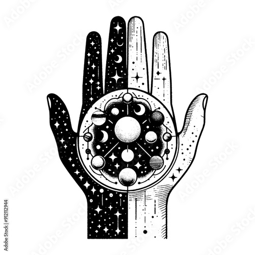 hand tattoo design with moon