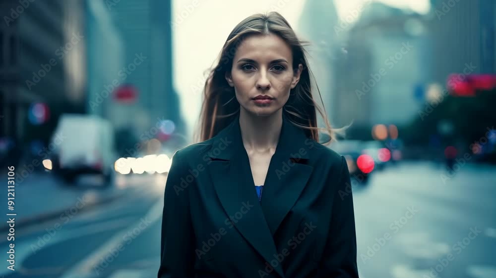 Woman Standing Still in Busy Street Timelapse Looking at Camera Woman Standing Still in Busy Street Timelapse Looking at Camera