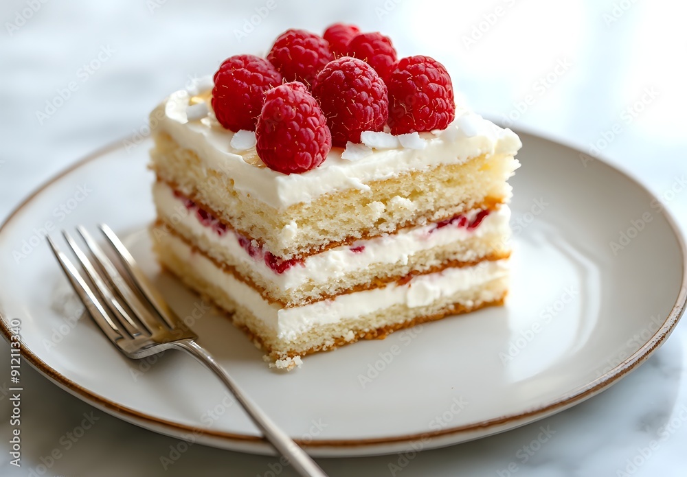 Raspberry Cake Slice with White Frosting, a Sweet Treat for Any Occasion Raspberry Cake Slice with White Frosting, a Sweet Treat for Any Occasion