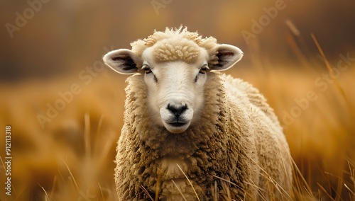 A Sheep Gazes Into the Golden Field, Captured in Autumn's Embrace photo